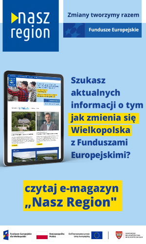Na zdjęciu widać ekran tabletu w wyglądem strony, z prawej strony informacja, że jeśli szukasz informacji o naborach to czytaj e-magazyn Nasz Region