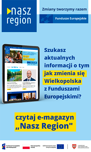 Na zdjęciu widać ekran tabletu w wyglądem strony, z prawej strony informacja, że jeśli szukasz informacji o naborach to czytaj e-magazyn Nasz Region