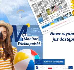 Na zdjęciu dziewczyna w kapeluszu, która trzyma aparat fotograficzny, obok napis M jak Monitor Wielkopolski