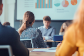 grupa ludzi siedzi w sali na spotkaniu