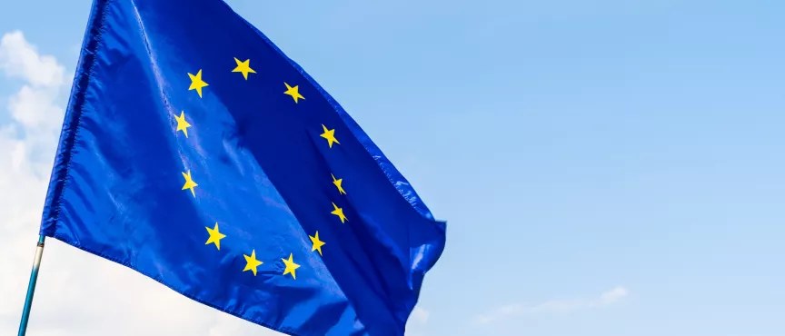 flaga unii na tle nieba