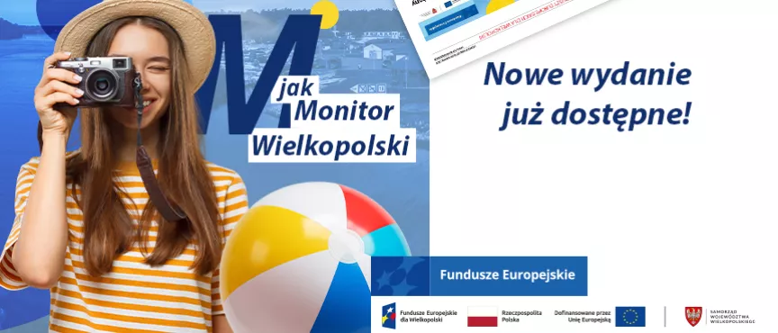 Widać jedną kobietę uśmiechnietą w aparatem i napis M jak Monitor Wielkopolski