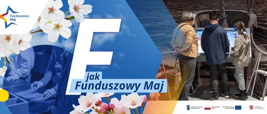 Na zdjęciu z prawej strony widać trzy osoby, z lewej napis F jak Funduszowy maj