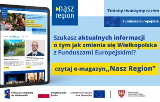Na zdjęciu widać ekran tabletu w wyglądem strony, z prawej strony informacja, że jeśli szukasz informacji o naborach to czytaj e-magazyn Nasz Region