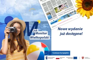 Widać jedną kobietę uśmiechnietą w aparatem i napis M jak Monitor Wielkopolski
