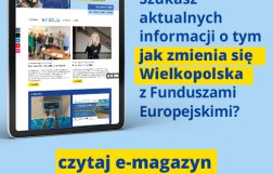 Grafika przedstawiająca tablet na którym wyświetlana jest treść ze zdjęciami. Pod spodem podpis "czytaj e-magazyn Nasz Region"