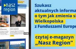 Na zdjęciu widać ekran tabletu w wyglądem strony, z prawej strony informacja, że jeśli szukasz informacji o naborach to czytaj e-magazyn Nasz Region