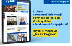 Na zdjęciu widać ekran tabletu w wyglądem strony, z prawej strony informacja, że jeśli szukasz informacji o naborach to czytaj e-magazyn Nasz Region