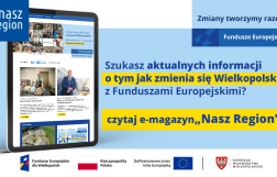 Na zdjęciu widać ekran tabletu w wyglądem strony, z prawej strony informacja, że jeśli szukasz informacji o naborach to czytaj e-magazyn Nasz Region