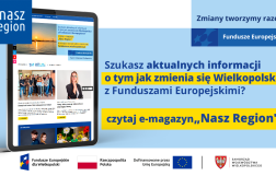 Na zdjęciu widać ekran tabletu w wyglądem strony, z prawej strony informacja, że jeśli szukasz informacji o naborach to czytaj e-magazyn Nasz Region