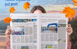 Na zdjęciu fragment gazety oraz w lewym górnym rogu hasło zachęcające do przeczytania Monitora Wielkopolskiego