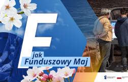 Na zdjęciu z prawej strony widać trzy osoby, z lewej napis F jak Funduszowy maj