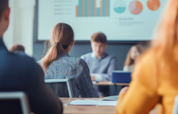 grupa ludzi siedzi w sali na spotkaniu