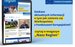 Na zdjęciu widać ekran tabletu w wyglądem strony, z prawej strony informacja, że jeśli szukasz informacji o naborach to czytaj e-magazyn Nasz Region