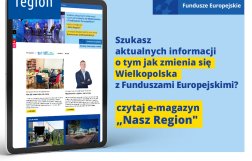 Na zdjęciu widać ekran tabletu w wyglądem strony, z prawej strony informacja, że jeśli szukasz informacji o naborach to czytaj e-magazyn Nasz Region
