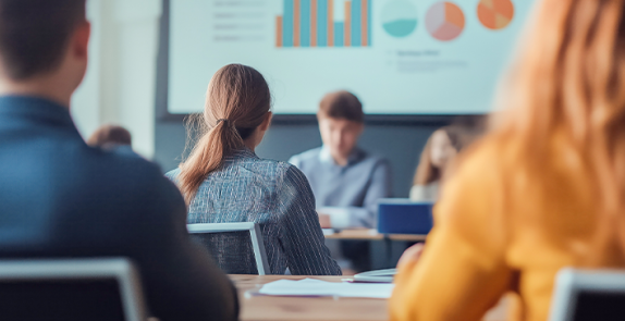 grupa ludzi siedzi w sali na spotkaniu