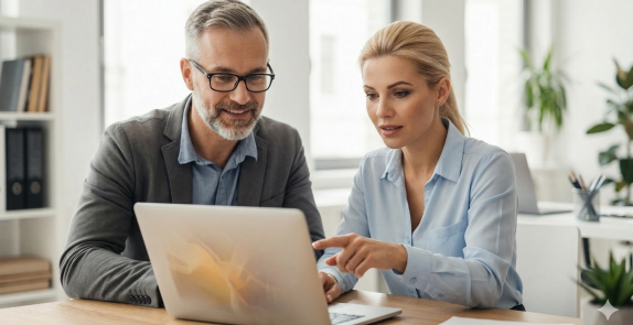 Kobieta i mężczyzna siedzą przed komputerem